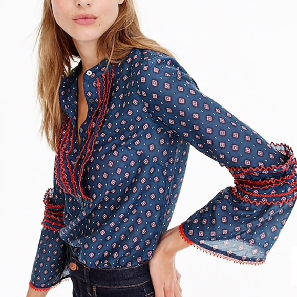 J. Crew Tops - J Crew Embroidered bell-sleeve top in foulard